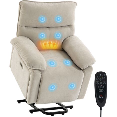 Fauteuil releveur électrique - HOMCOM - massage et chaleur - ports USB et télécommande - chenille - 82 x 88 x 96 cm - crème (1/5)