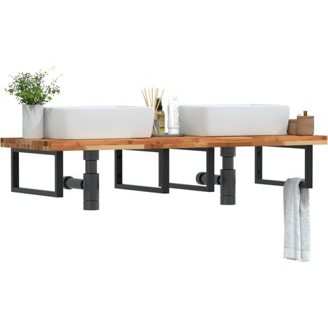 Waschbeckenregal Wandmontage Stahl und Akazienholz