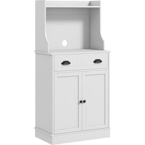 Armoire micro-ondes cuisine 1 tiroir 2 portes blanc 61x35x125,4 cm