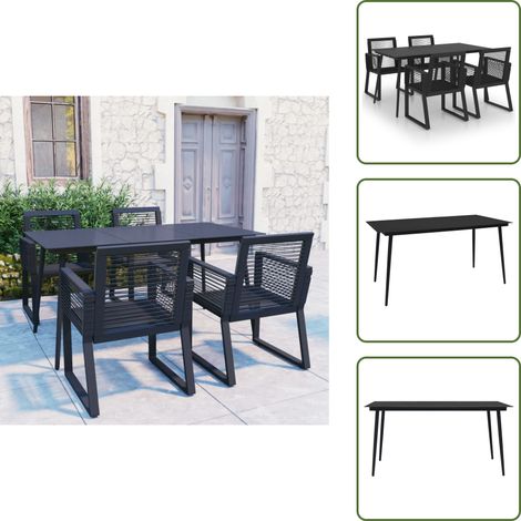 5-tlg. Garten-Essgruppe PVC Rattan Schwarz - Gartenmöbel - Esstisch - Gartensessel - Outdoor Furniture - Balkonmöbel (1/5)