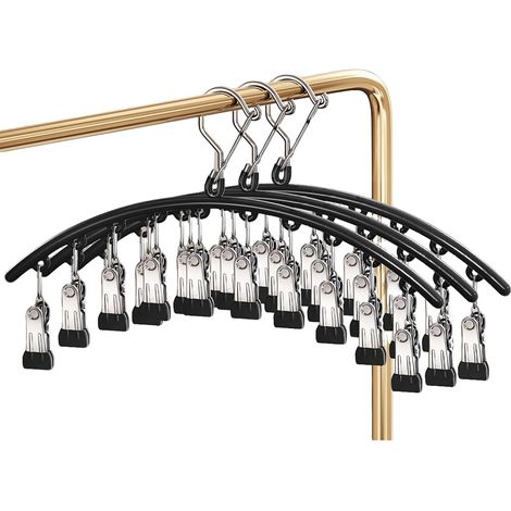 Pivotant Coupe-Vent accroche-Chaussettes, Séchoir à Chaussettes en Acier Inoxydable Crochet tournant, Séchoir à sous-vêtements(3 pièces X 10 Clips chacun) (Noir) (1/4)