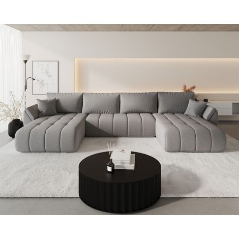 Wohnlandschaft Sofa mit Schlaffunktion MISATO Stoff Wind Graubraun