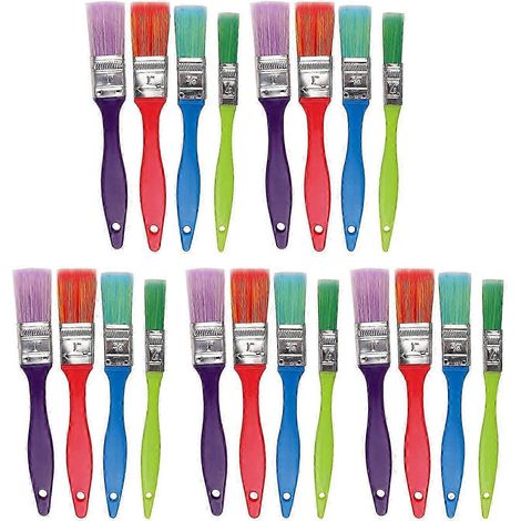 Lot de 20 pinceaux de couleur pour enfants, compatibles avec la gouache, l'acrylique, la peinture à l'huile et l'aquarelle, avec des poils en nylon AC. (1/5)