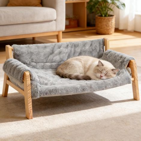 Large Cat Bed - Soft Plush Cushion - Elevated Dog Bed with Removable Washable Cushion - 69 x 47 x 30 cm - Maximum Load 15 kg for Cats and Dogs