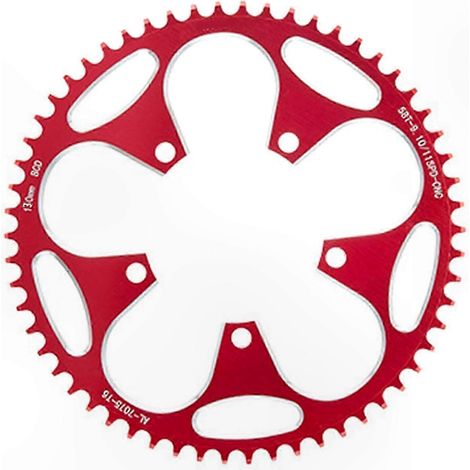 Couronne plateau direct mount vélo, 110 BCD, 5 trous, profil narrow-wide, rouge, compatible transmission (1/5)