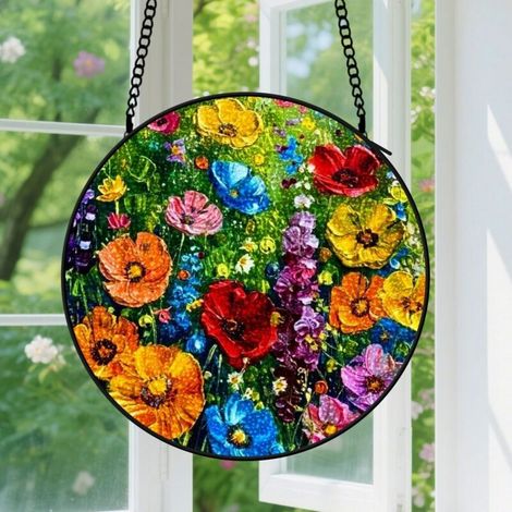 12.5cm Suspension Vitrail Florale - Accroche-Soleil Portail Jardin Décoration Maison Anniversaire Fête des Mères pour Mère, Femme, Homme, Parents, Grand-Mère et Amie (1/5)