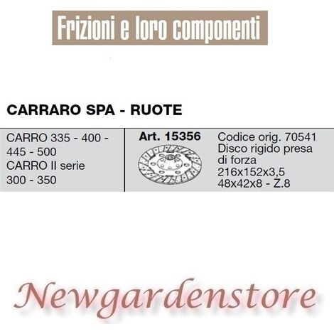 Disco toma de fuerza 15356 tractor CARRARO SPA RUEDAS Vagón 335 400 445 500 300