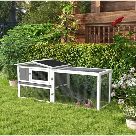 Jaula para conejos de madera con techo asfáltico 156 x 58 x 68 cm gris claro (1/5)