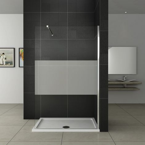 120x200 cm Walk-IN Duschkabine Duschabtrennung(teilsatiniert)+Stabilisatorstangen für die Dusche+Duschtasse 76x120cm (1/5)