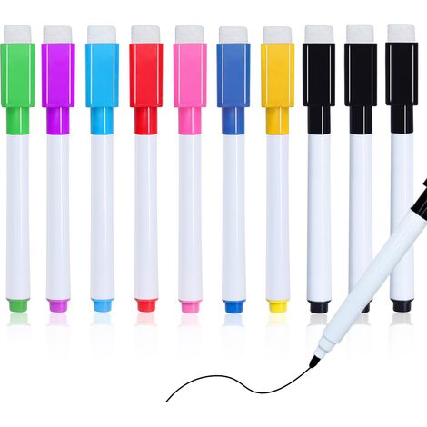 Feutre effaçable pour tableau blanc, lot de 10 marqueurs à pointe magnétique effaçables pour ardoise, à faible odeur, pour la maison, l'école ou le bureau (8 couleurs) (1/5)