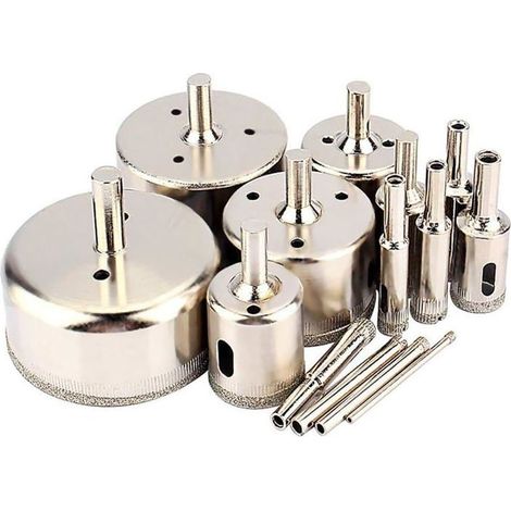 - Lot de 14 forets diamantés 3-70 mm, utilisation humide pour carrelage, verre, aquarium, marbre, granit, céramique (1/4)