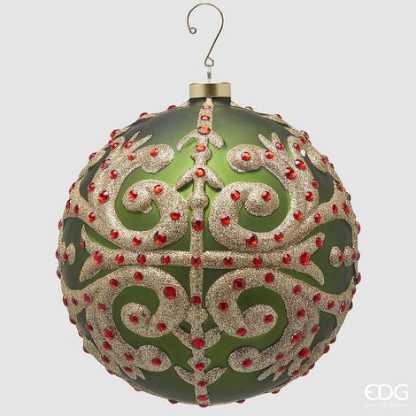 EDG Enzo De Gasperi Addobbo di Natale Palla Foglie D 18 Cm Green Gold