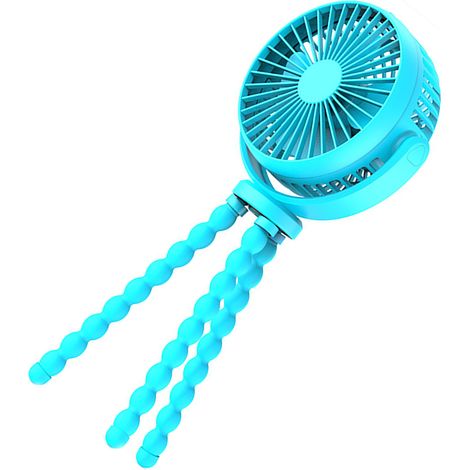 Ventilateur portable poussette sans fil 2600mAh bleu marine, rotation 360°, trépied flexible, fixation clip, rechargeable USB, usage voyage bébé (1/5)