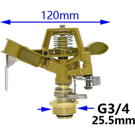 (3I4-Chine continentale) Arroseur pulsant en métal 1/2 3/4 pouce, bras oscillant rotatif à 360°, pour l'arrosage de pelouse et les systèmes d'irrigation de jardin (1 pièce) (1/5)