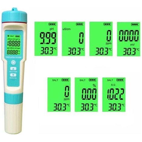 Ph-mètre 7 en 1 avec température de salinité TDS EC, testeur multifonction de haute précision, étanche, automatique, multifonction, ORP, potentiel négatif, ph-mètre, stylo de test de qualité (1/3)