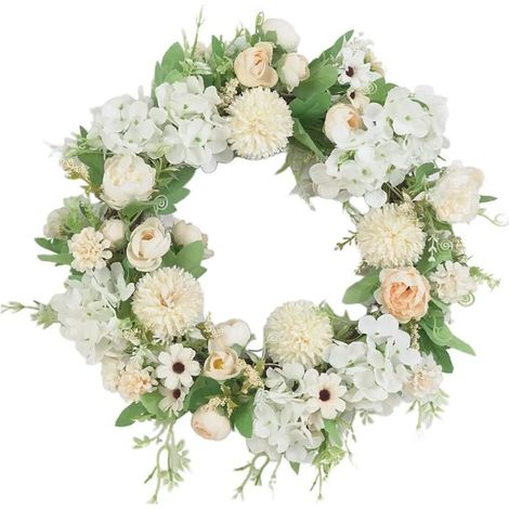 Couronne florale artificielle 40 cm Guirlande murale en soie pour porte et fenêtre, décoration intérieure vert clair (1/5)