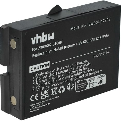 vhbw Battery Replacement for Danfoss BT06K, 2303692 for Industrial Radio Remote Control (600mAh, 4.8 V, NiMH) - Black