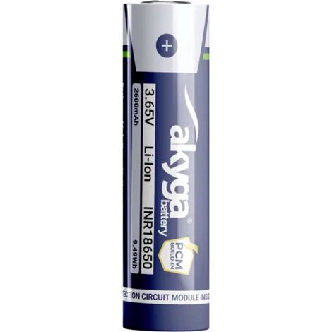 Batteria agli ioni di litio INR18650 Akyga AKY2454 3,6 V / 2600 mAh con protezione (1/2)