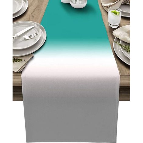 Tischläufer mit Farbverlauf in Cyan, Türkis und Grau, Tischdekoration für Küche und Esszimmer, Tischdecke und Tischsets für Hochzeiten