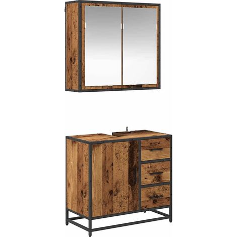 Ensemble de mobilier de salle de bain 2 pcs,Ensemble de meubles de salle de bain Bois ancien CFW44537 (1/5)