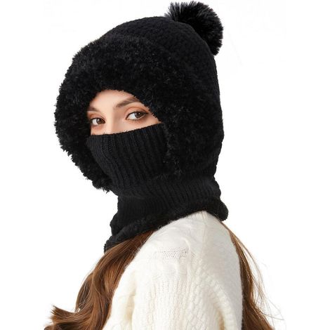 Damen Sturmhaube Schwarz Warm Winddicht Fleece Skimaske Verstellbar Einheitsgröße (1/5)