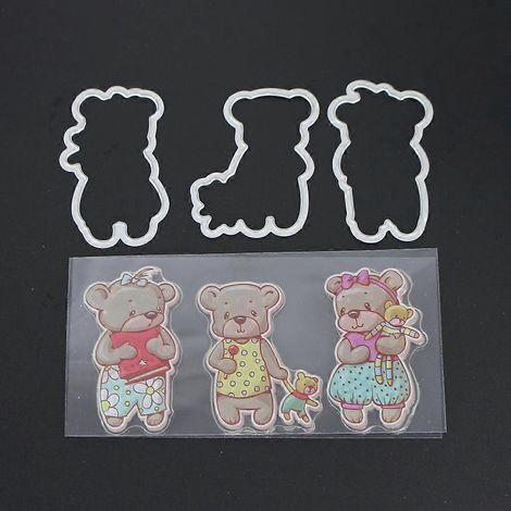 Silikonstempel mit Bärenmotiv + Metallstanzschablonenrahmen für Scrapbooking-Albumdekoration