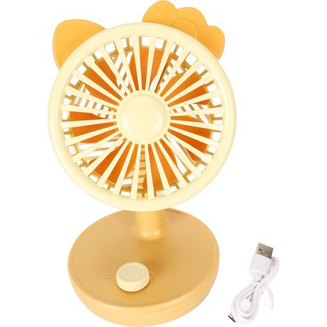 Ventilateur de bureau USB rechargeable 1200mAh, angle ajustable, vitesse réglable, silencieux, ergonomique, jaune, pour maison bureau école (1/5)