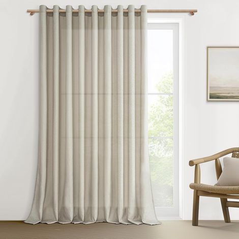 Rideaux Voilage Fenetre Beige Effet Lin Semi-Transparent Rideaux Voilages et Draperies Intérieurs à Oeillets Rideau Voile pour Salon Chambre Adulte Baie Vitrée (1/5)