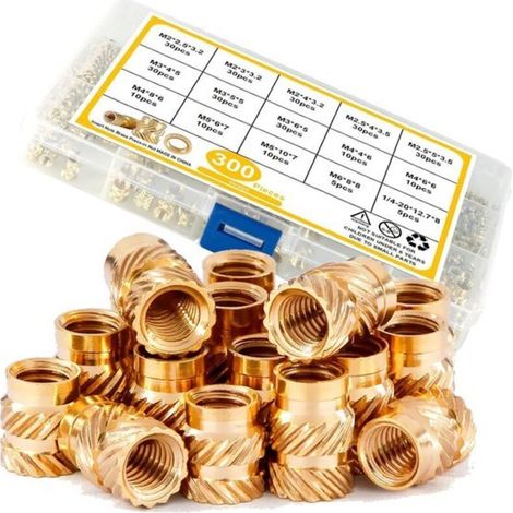 300 inserts filetés M2, M2.5, M3, M4, M5 et M6 en laiton thermodurcissable pour pièces en plastique/pièces d'imprimante 3D (1/5)