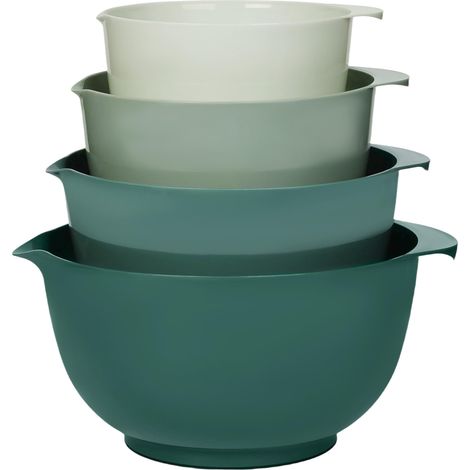 Lot de 4 bols à mélanger en plastique sans BPA, vert - avec bec verseur, fond antidérapant et poignée, empilable, passe au lave-vaisselle et au micro-ondes, idéal pour la cuisson (1/5)