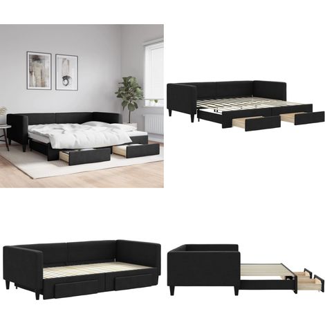 Tagesbett Ausziehbar mit Schubladen Schwarz 100x200 cm Stoff - Schlafsofa - Doppelbett