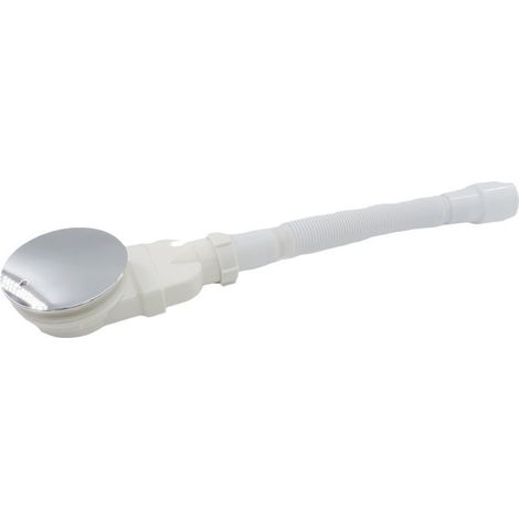 Duschrinne 90 mm, extra flach, Ablaufloch für Duschwanne, Siphon mit Anti-Geruch-System, Haarsieb, flexibler Schlauch, Chromabdeckung, weiß, einteilig (1/5)