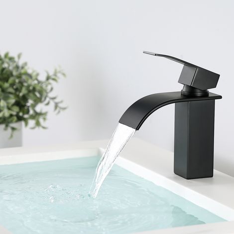 Waschtischarmatur Wasserhahn Bad Armatur Einhebelmischer Mischbatterie Waschbeckenarmatur für Badezimmer Waschbecken, Schwarz (1/5)