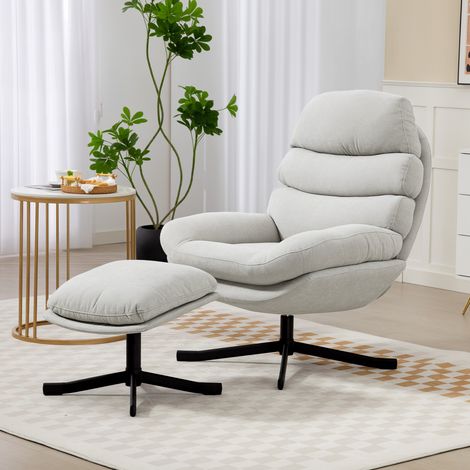 Poltrona reclinabile con poggiapiedi, poltrona lounge con rivestimento in tessuto ciniglia, poltrona TV moderna, 78 x 93 x 100 cm, bianco crema (1/5)