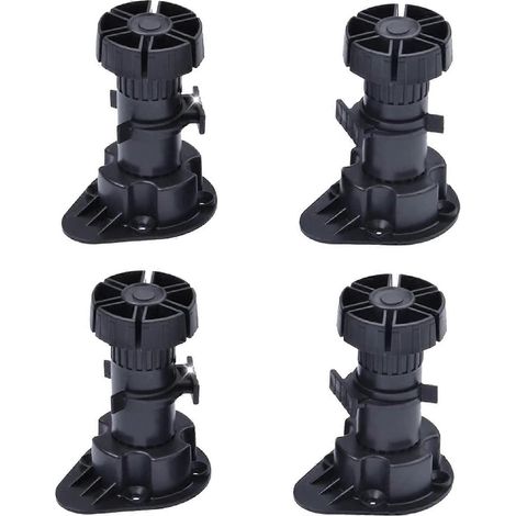 Ensemble de pieds de meubles réglables, 4 pieds de meubles de cuisine en ABS noir, hauteur et capacité de charge réglables. (1/5)