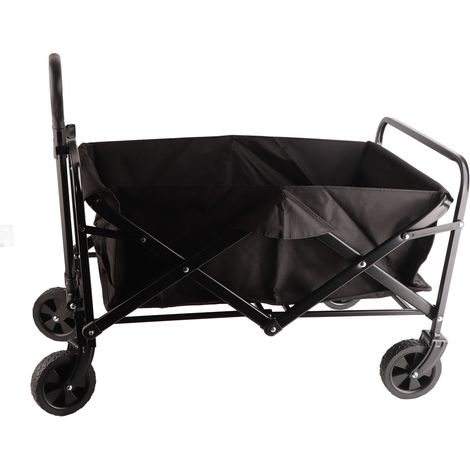 Chariot de camping pliant 4 roues, toile Oxford portable, charrette de pique-nique extérieur pour pêche, noir
