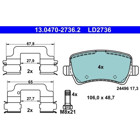 Kit de plaquettes de frein, frein à disque ATE 13.0470-2736.2 VOLVO 30671574