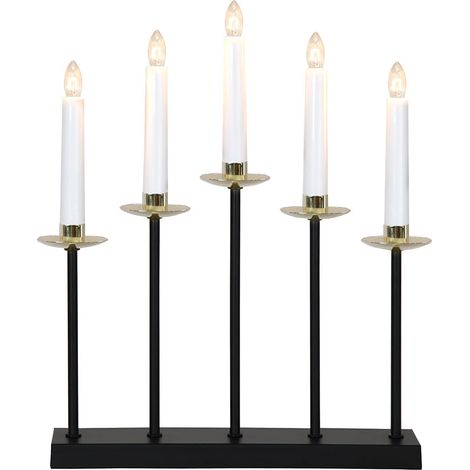 Bougeoir LED Star Trading « Greta », 5 flammes, ampoule E10, noir-or, blanc chaud, H 37 cm, L 31 cm