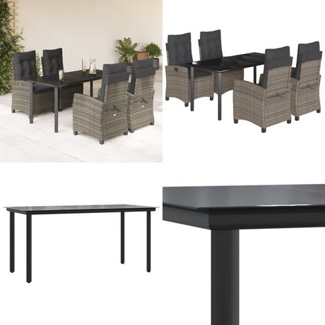 Set da Pranzo da Giardino 5 pz con Cuscini in Polyrattan Grigio - Sedie da giardino reclinabili - Tavolo da giardino