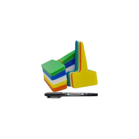 100 pièces Etiquette Jardin Exterieur Marqueurs en Plastique de Plantes Type T Plastique Etiquette Potager avec Stylo étanche Etiquetage Réutilisable et Accessoires pour Plantes(Multicolore) (1/5)
