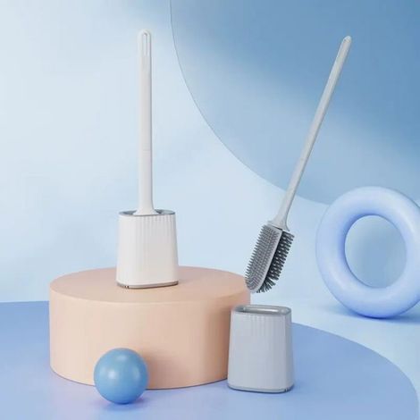 Brosse De Toilette - Manche Long - Support Mural Sans Perçage - Silicone Amélioré TPR/ABS - Pour Salle De Bain - 1 Pièce (1/5)