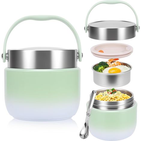 Lunch box termico da 1200 ml con cucchiaio, contenitore per alimenti a prova di perdite con coperchio, per zuppe/composte (adulti e bambini), senza BPA (verde)