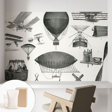 Papier peint intissé mural avec imprimé motifs uniques apparence moderne - Colle incluse gratuite Histoire de l'aviation 104x70 cm (1/5)