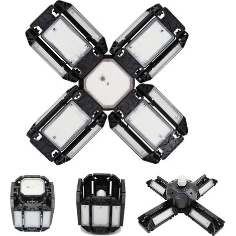Lampada LED per garage, illuminazione a LED per garage, plafoniera regolabile per officina, illuminazione E27 6000K, con pannelli multipli regolabili, 15000 lumen, ripostiglio per officina/garage (ner (1/5)