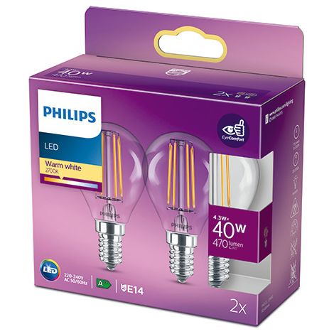 Philips Lampadina LED a Risparmio Energetico 4,3W Bianca Calda (1/2)