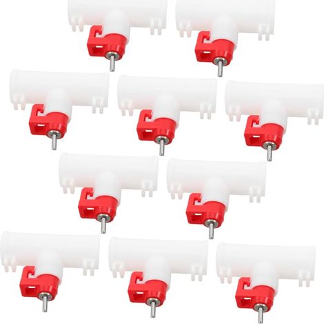 Abreuvoir Automatique pour Poules, Valve à Bille Double Tête, Lot de 10 Polypropylène et Acier Inoxydable, Nettoyage Pratique, Installation Facile pour Poulaillers (1/5)
