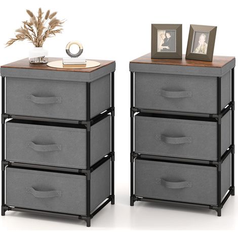 COSTWAY Cassettiera in Tessuto, Mobile con 3 Cassetti e Struttura Robusta in Metallo, Armadio per Camera da Letto, Soggiorno, Ingresso, 40 x 30 x 62 cm (Grigio 2 Pezzi) (1/5)