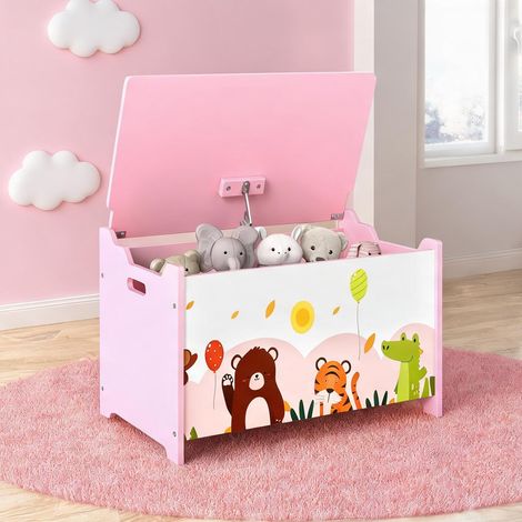 Coffre de rangement enfant en MDF rose ouverture douce (1/5)