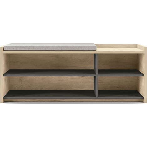 Banco descalzador y zapatero fabricado en melamina, Dreyer Bench, en color roble-grafito
