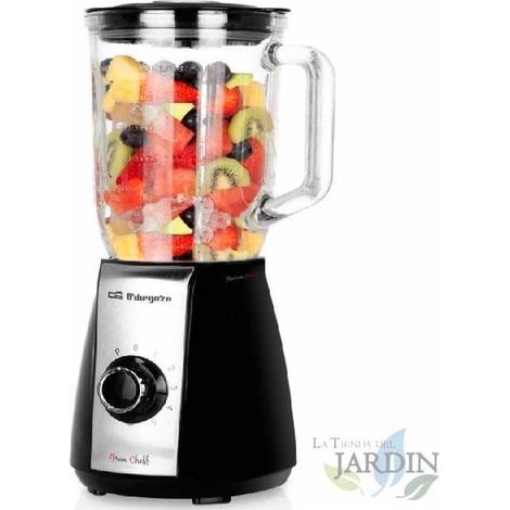 Batidora de vaso, jarra de cristal 1,5L, 5 velocidades + Turbo, función pica hielo, 600W